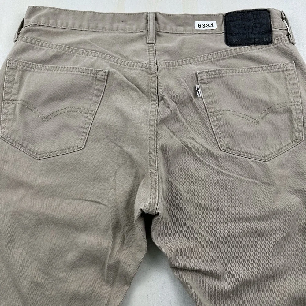 Levi’s 559 Relaxed Straight Jeans Mens 36x34 Beige Khaki Twill 100% Cotton